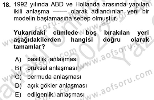 Hava Hukuku Dersi 2022 - 2023 Yılı Yaz Okulu Sınav Soruları 18. Soru