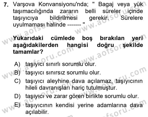 Hava Hukuku Dersi 2022 - 2023 Yılı Yaz Okulu Sınav Soruları 7. Soru