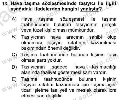 Hava Hukuku Dersi 2023 - 2024 Yılı (Vize) Ara Sınav Soruları 13. Soru