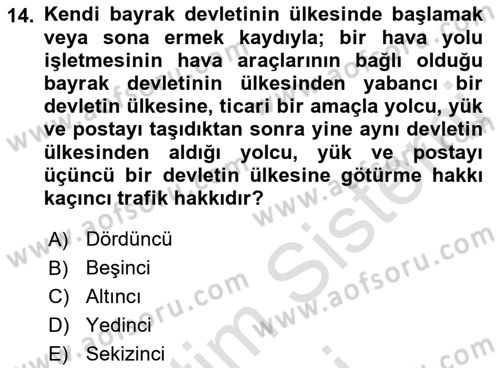 Hava Hukuku Dersi 2023 - 2024 Yılı (Vize) Ara Sınav Soruları 14. Soru