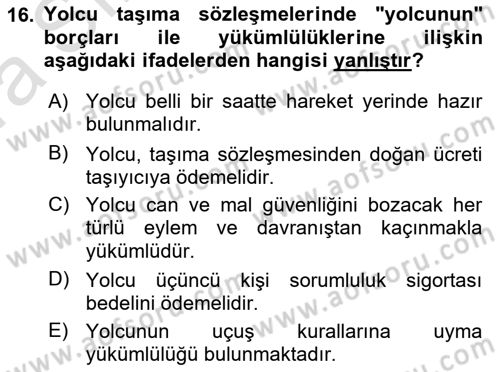 Hava Hukuku Dersi 2023 - 2024 Yılı (Vize) Ara Sınav Soruları 16. Soru
