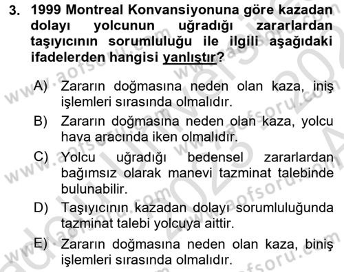 Hava Hukuku Dersi 2023 - 2024 Yılı (Vize) Ara Sınav Soruları 3. Soru