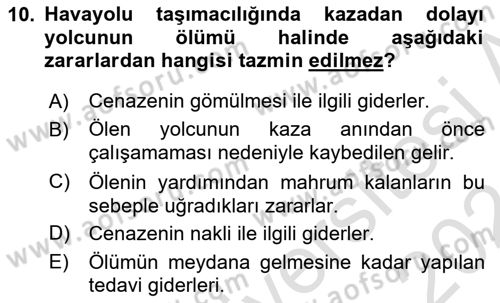 Hava Hukuku Dersi 2023 - 2024 Yılı (Final) Dönem Sonu Sınav Soruları 10. Soru