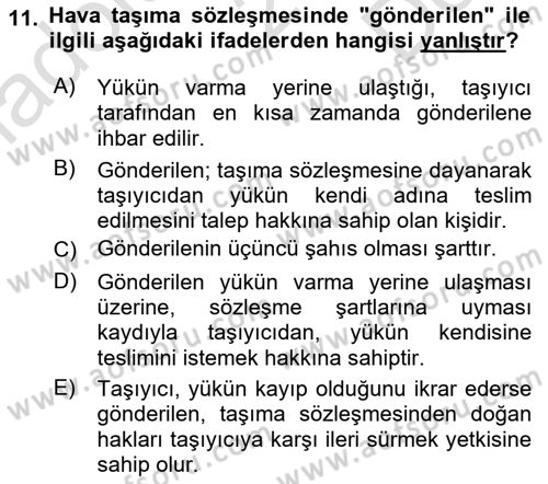 Hava Hukuku Dersi 2023 - 2024 Yılı (Final) Dönem Sonu Sınav Soruları 11. Soru