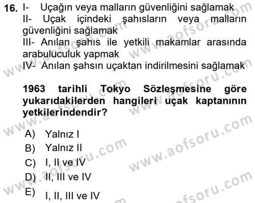 Hava Hukuku Dersi 2023 - 2024 Yılı (Final) Dönem Sonu Sınav Soruları 16. Soru