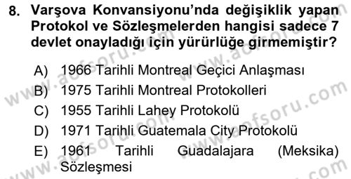 Hava Hukuku Dersi 2023 - 2024 Yılı (Final) Dönem Sonu Sınav Soruları 8. Soru