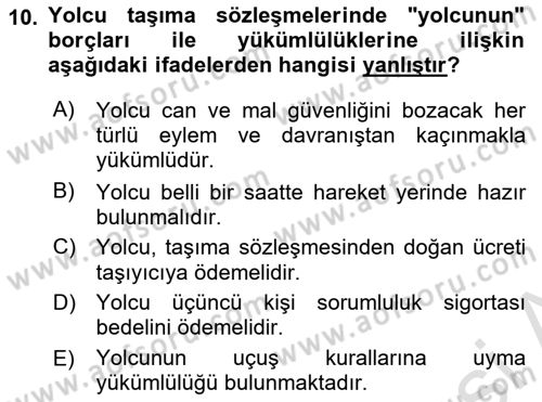 Hava Hukuku Dersi 2023 - 2024 Yılı Yaz Okulu Sınav Soruları 10. Soru
