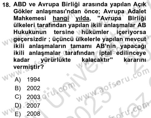 Hava Hukuku Dersi 2023 - 2024 Yılı Yaz Okulu Sınav Soruları 18. Soru