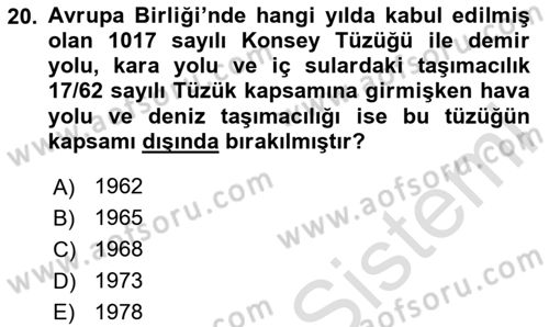 Hava Hukuku Dersi 2023 - 2024 Yılı Yaz Okulu Sınav Soruları 20. Soru