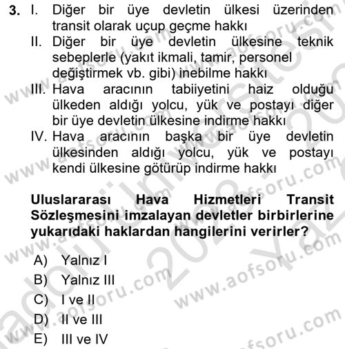 Hava Hukuku Dersi 2023 - 2024 Yılı Yaz Okulu Sınav Soruları 3. Soru
