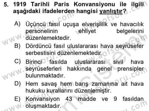 Hava Hukuku Dersi 2023 - 2024 Yılı Yaz Okulu Sınav Soruları 5. Soru