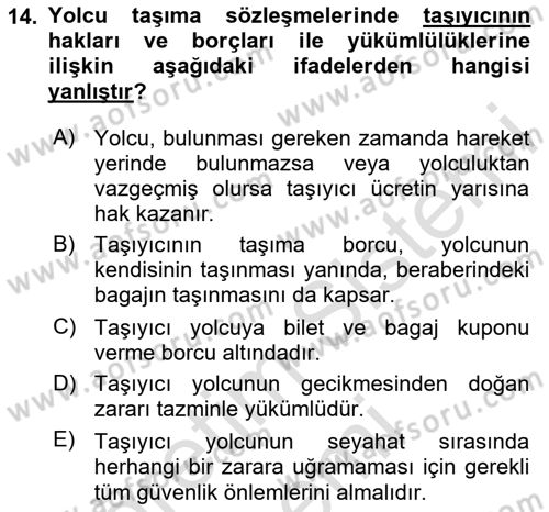 Hava Hukuku Dersi 2024 - 2025 Yılı (Vize) Ara Sınav Soruları 14. Soru