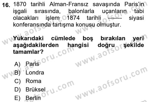 Hava Hukuku Dersi 2024 - 2025 Yılı (Vize) Ara Sınav Soruları 16. Soru