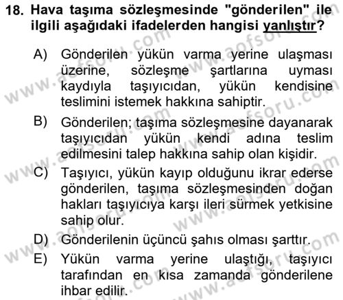 Hava Hukuku Dersi 2024 - 2025 Yılı (Vize) Ara Sınav Soruları 18. Soru