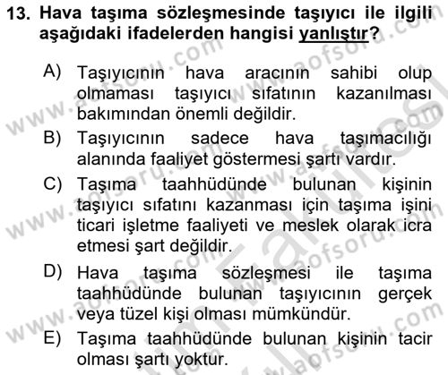 Hava Hukuku Dersi 2025 - 2026 Yılı (Vize) Ara Sınav Soruları 13. Soru