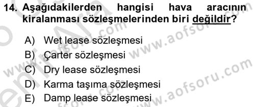 Hava Hukuku Dersi 2025 - 2026 Yılı (Vize) Ara Sınav Soruları 14. Soru