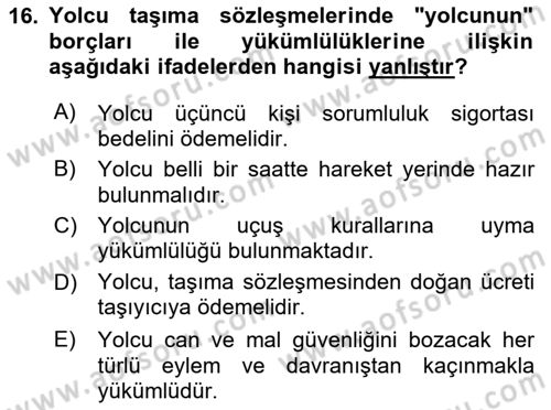Hava Hukuku Dersi 2025 - 2026 Yılı (Vize) Ara Sınav Soruları 16. Soru