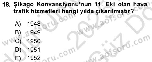 Hava Hukuku Dersi 2025 - 2026 Yılı (Vize) Ara Sınav Soruları 18. Soru
