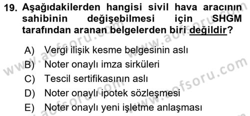 Hava Hukuku Dersi 2025 - 2026 Yılı (Vize) Ara Sınav Soruları 19. Soru
