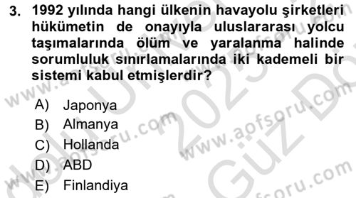 Hava Hukuku Dersi 2025 - 2026 Yılı (Vize) Ara Sınav Soruları 3. Soru