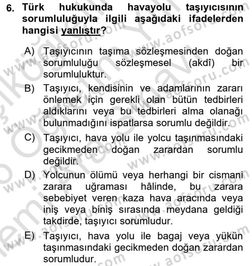 Hava Hukuku Dersi 2025 - 2026 Yılı (Vize) Ara Sınav Soruları 6. Soru
