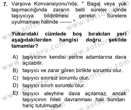 Hava Hukuku Dersi 2025 - 2026 Yılı (Vize) Ara Sınav Soruları 7. Soru