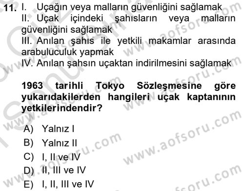Hava Hukuku Dersi 2025 - 2026 Yılı (Final) Dönem Sonu Sınav Soruları 11. Soru