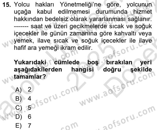 Hava Hukuku Dersi 2025 - 2026 Yılı (Final) Dönem Sonu Sınav Soruları 15. Soru