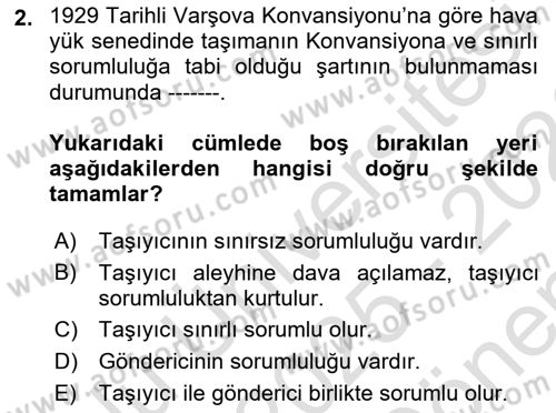Hava Hukuku Dersi 2025 - 2026 Yılı (Final) Dönem Sonu Sınav Soruları 2. Soru