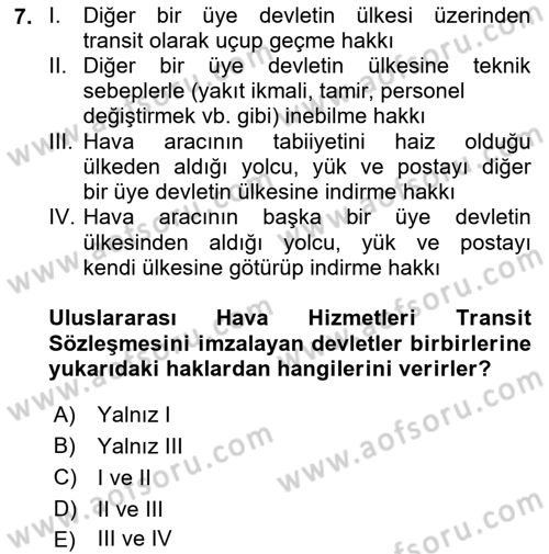 Hava Hukuku Dersi 2025 - 2026 Yılı (Final) Dönem Sonu Sınav Soruları 7. Soru