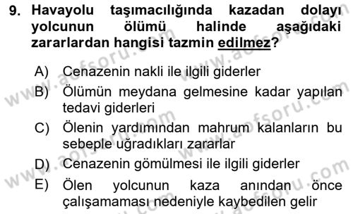Hava Hukuku Dersi 2025 - 2026 Yılı (Final) Dönem Sonu Sınav Soruları 9. Soru