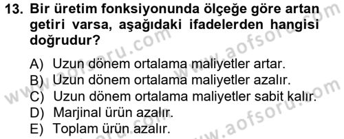 İktisada Giriş Dersi 2012 - 2013 Yılı (Vize) Ara Sınav Soruları 13. Soru