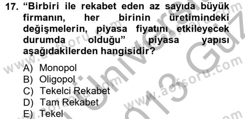 İktisada Giriş Dersi 2012 - 2013 Yılı (Vize) Ara Sınav Soruları 17. Soru