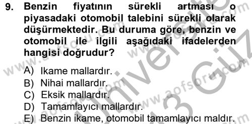 İktisada Giriş Dersi 2012 - 2013 Yılı (Vize) Ara Sınav Soruları 9. Soru