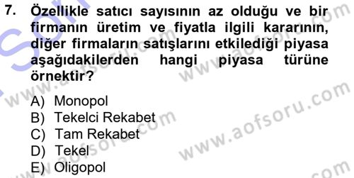 İktisada Giriş Dersi 2012 - 2013 Yılı (Final) Dönem Sonu Sınav Soruları 7. Soru