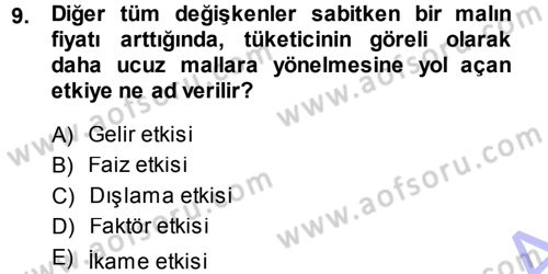 İktisada Giriş Dersi 2013 - 2014 Yılı (Vize) Ara Sınav Soruları 9. Soru