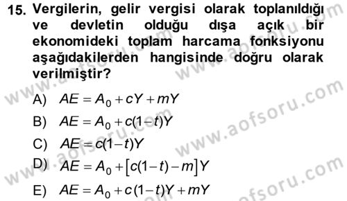 İktisada Giriş Dersi 2013 - 2014 Yılı Tek Ders Sınavı 15. Soru