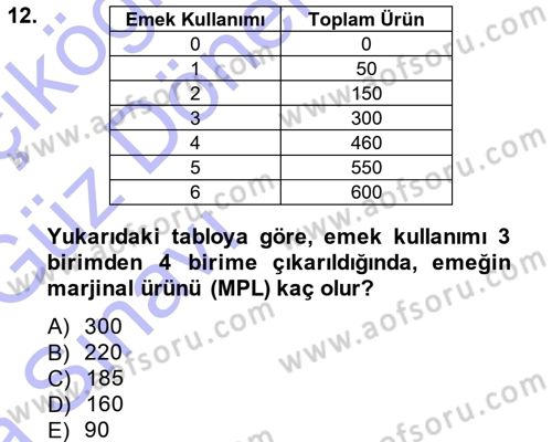 İktisada Giriş Dersi 2014 - 2015 Yılı (Vize) Ara Sınav Soruları 12. Soru