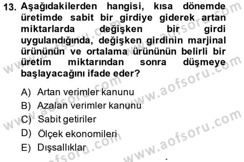 İktisada Giriş Dersi 2014 - 2015 Yılı (Vize) Ara Sınav Soruları 13. Soru
