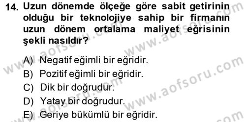 İktisada Giriş Dersi 2014 - 2015 Yılı (Vize) Ara Sınav Soruları 14. Soru