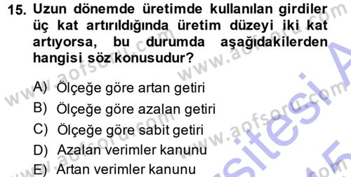 İktisada Giriş Dersi 2014 - 2015 Yılı (Vize) Ara Sınav Soruları 15. Soru