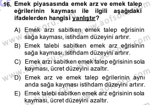 İktisada Giriş Dersi 2014 - 2015 Yılı (Vize) Ara Sınav Soruları 16. Soru