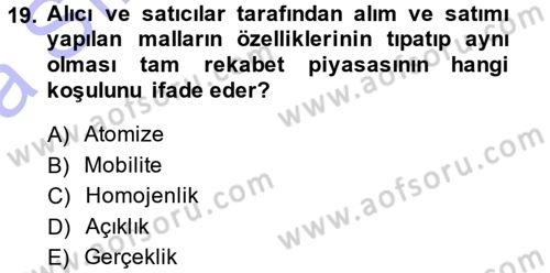 İktisada Giriş Dersi 2014 - 2015 Yılı (Vize) Ara Sınav Soruları 19. Soru