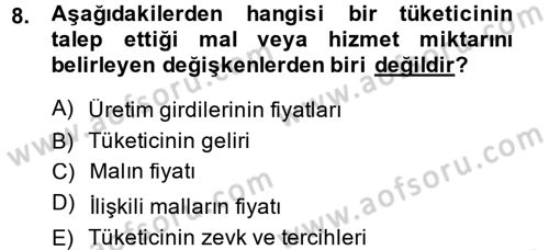 İktisada Giriş Dersi 2014 - 2015 Yılı (Vize) Ara Sınav Soruları 8. Soru