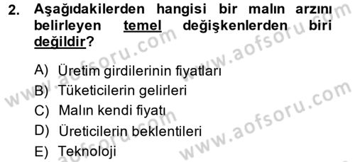İktisada Giriş Dersi 2014 - 2015 Yılı (Final) Dönem Sonu Sınav Soruları 2. Soru