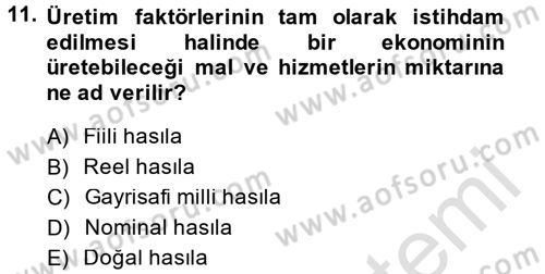 İktisada Giriş Dersi 2014 - 2015 Yılı Tek Ders Sınav Soruları 11. Soru