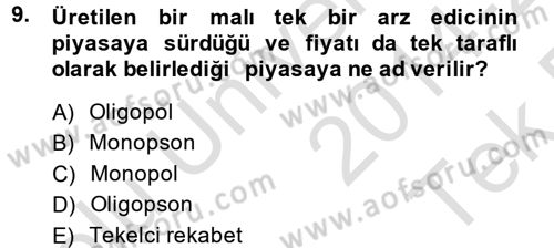 İktisada Giriş Dersi 2014 - 2015 Yılı Tek Ders Sınav Soruları 9. Soru