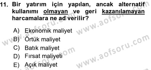 İktisada Giriş Dersi 2015 - 2016 Yılı (Vize) Ara Sınav Soruları 11. Soru