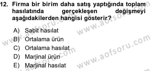 İktisada Giriş Dersi 2015 - 2016 Yılı (Vize) Ara Sınav Soruları 12. Soru