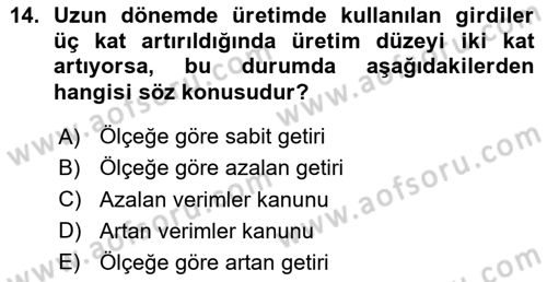 İktisada Giriş Dersi 2015 - 2016 Yılı (Vize) Ara Sınav Soruları 14. Soru